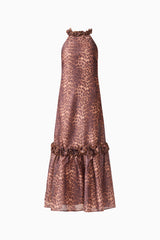 CURAAE Zamira Halter Maxi Dress in Brown Multi