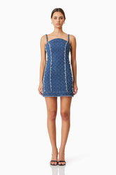 Cora Denim Mini Dress In Blue