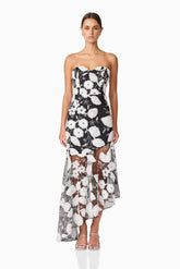 Carol Strapless Gown in Black & White