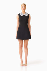 Elysia Lace Collar Mini Dress in Black