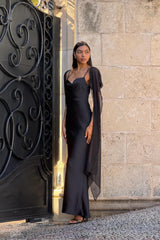 Auriella Cowl Neck Gown in Black