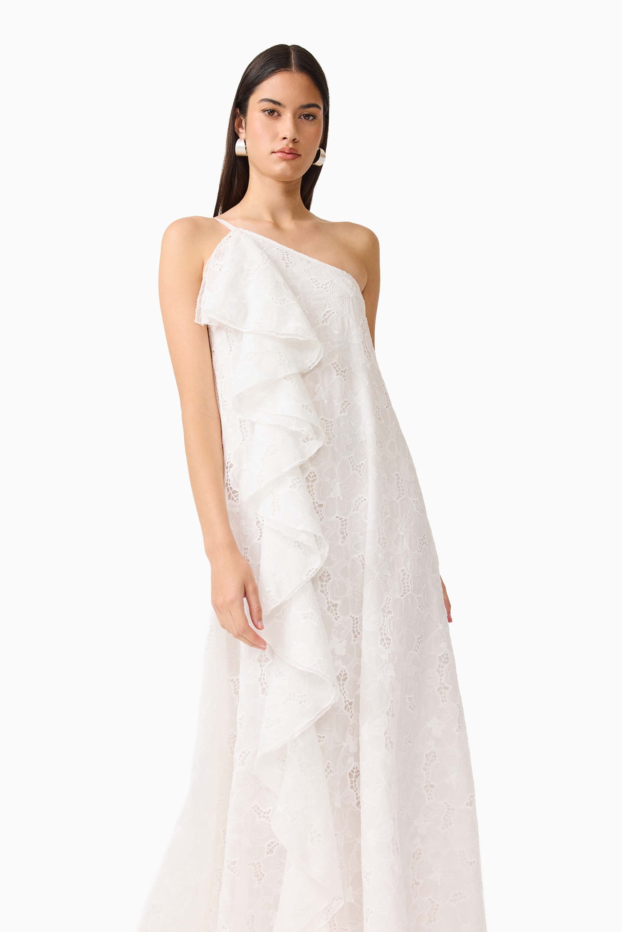 CURAAE Elen Ruffle Maxi Dress in White
