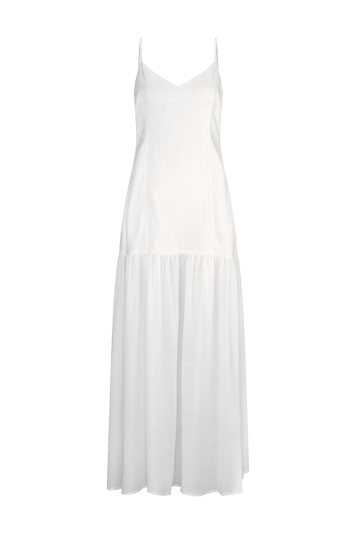 CURAAE Palm Drop Waist Frill Summer Maxi Dress In White