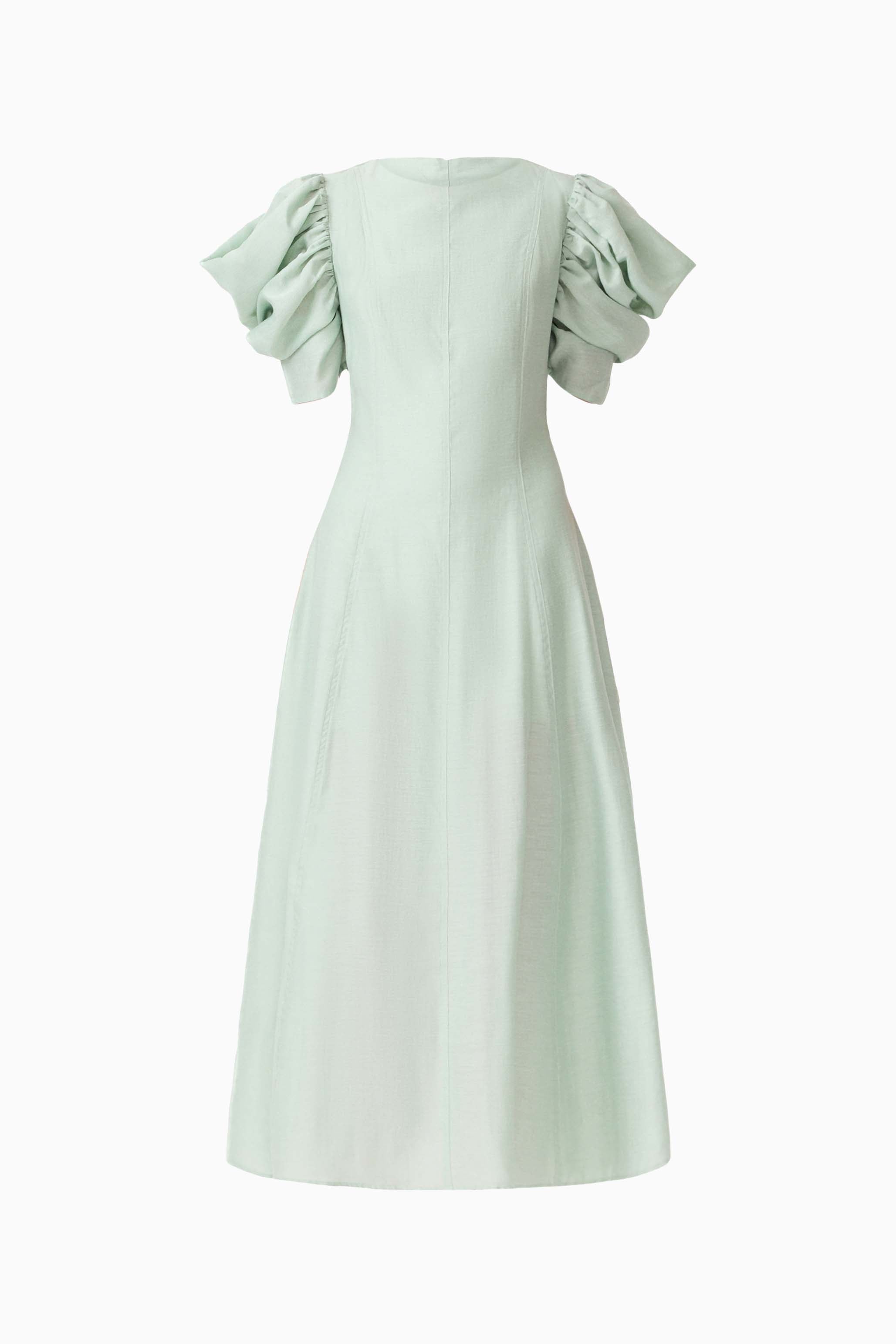 CURAAE Isaline Puff Sleeve Midi Dress in Sage Green