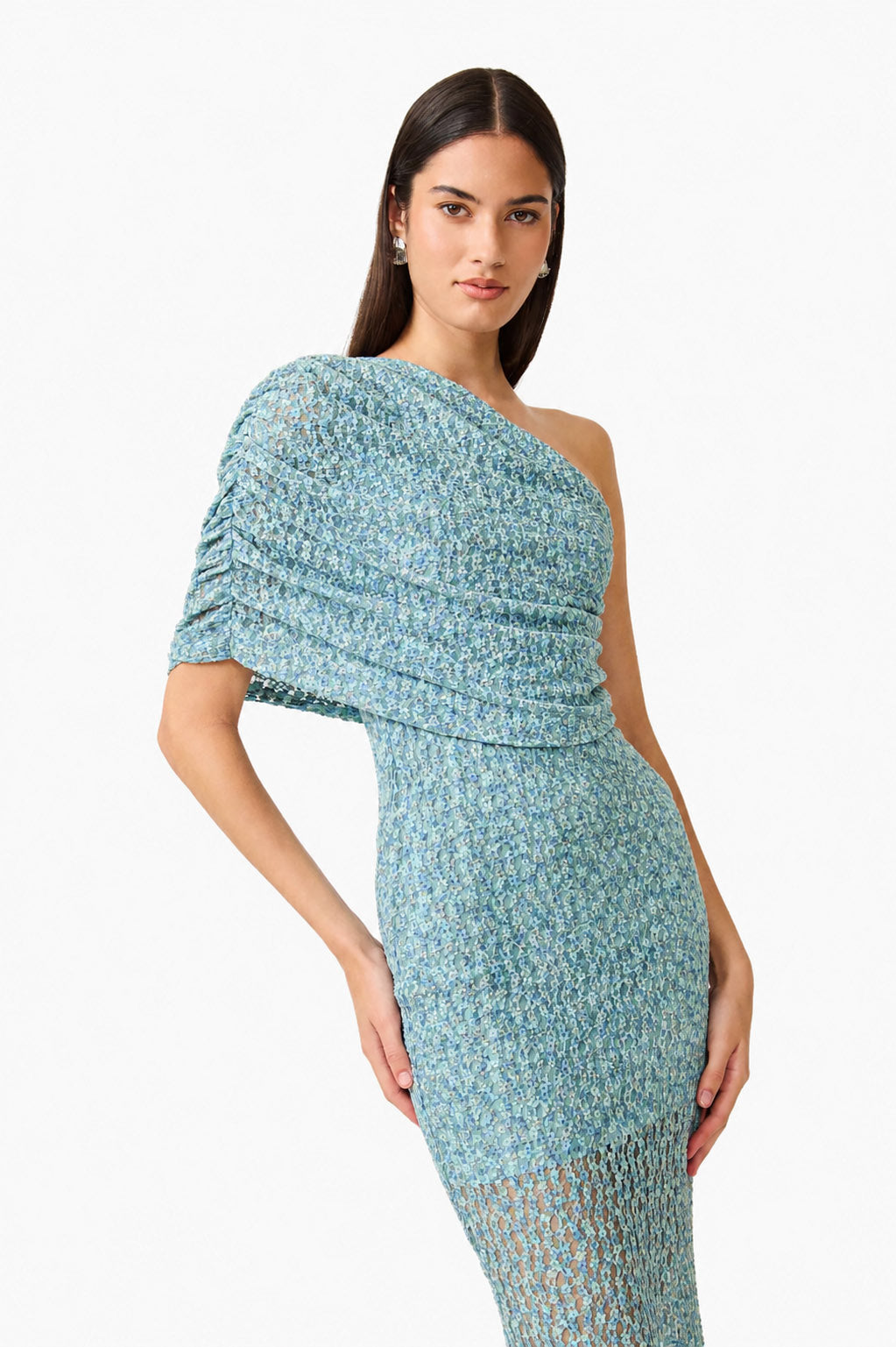 CURAAE Orel Asymmetric Maxi Dress in Blue