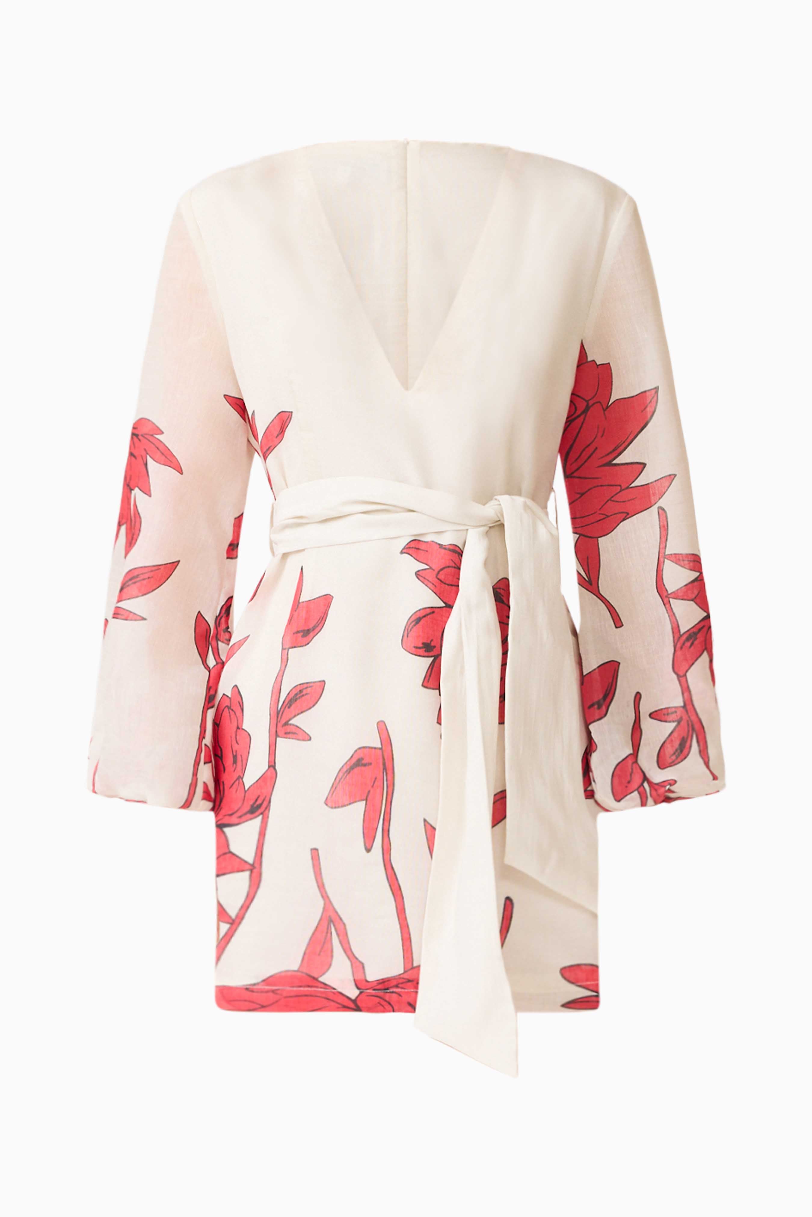 CURAAE Viva Long Sleeve Mini Dress in White and Red