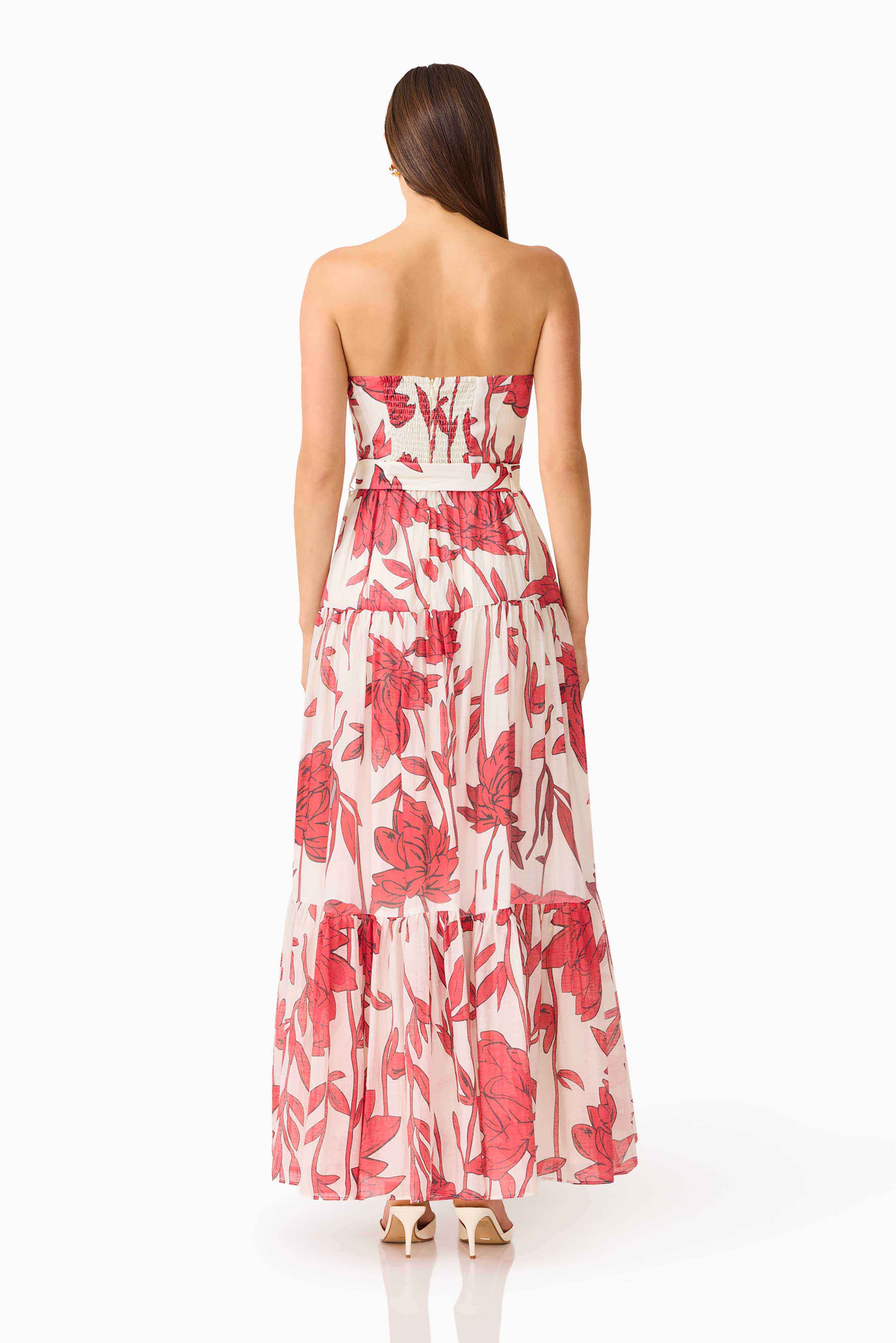 CURAAE Viva Belted Maxi Dress in White and Red