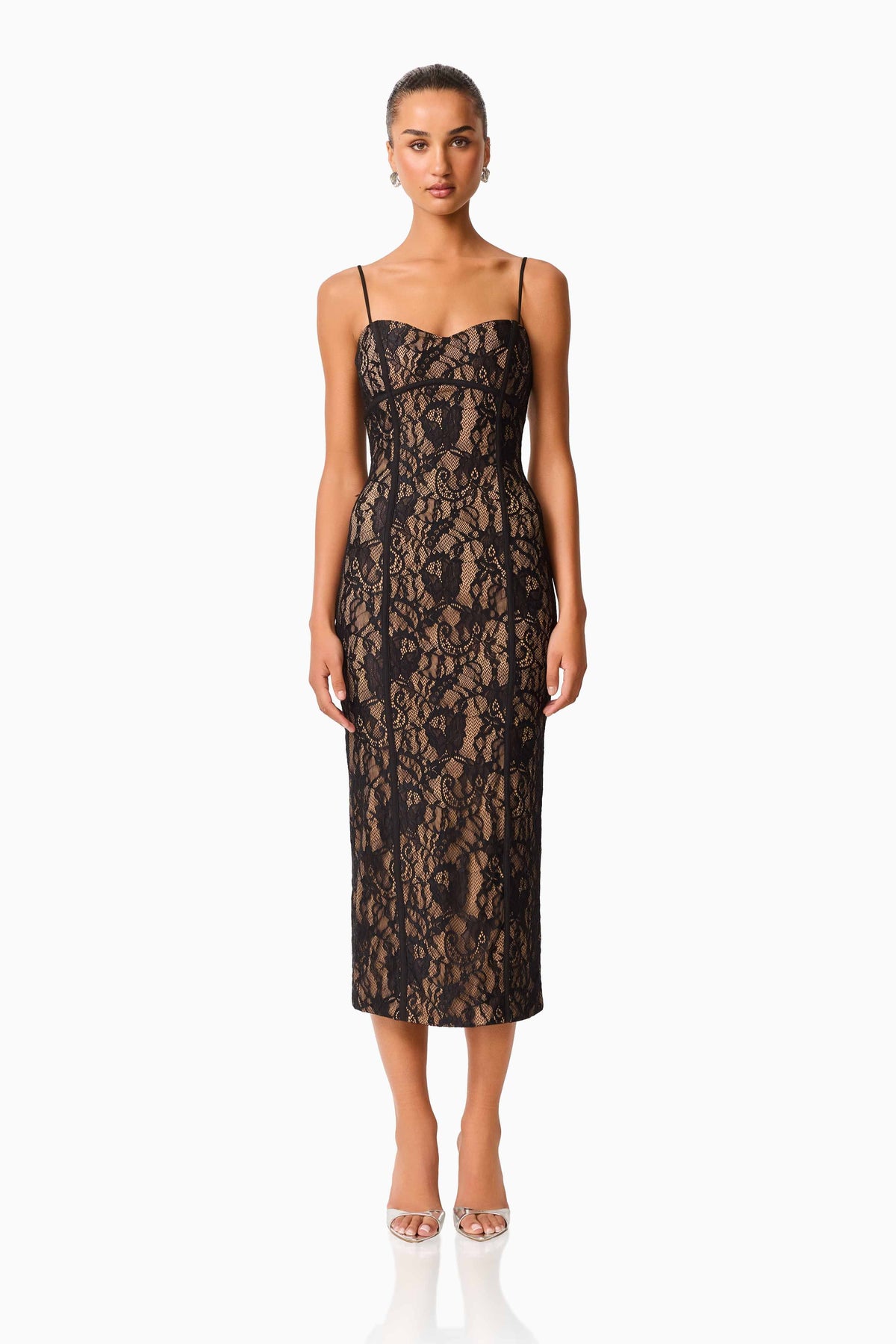 CURAAE Astra Sweetheart Midi Dress in Black