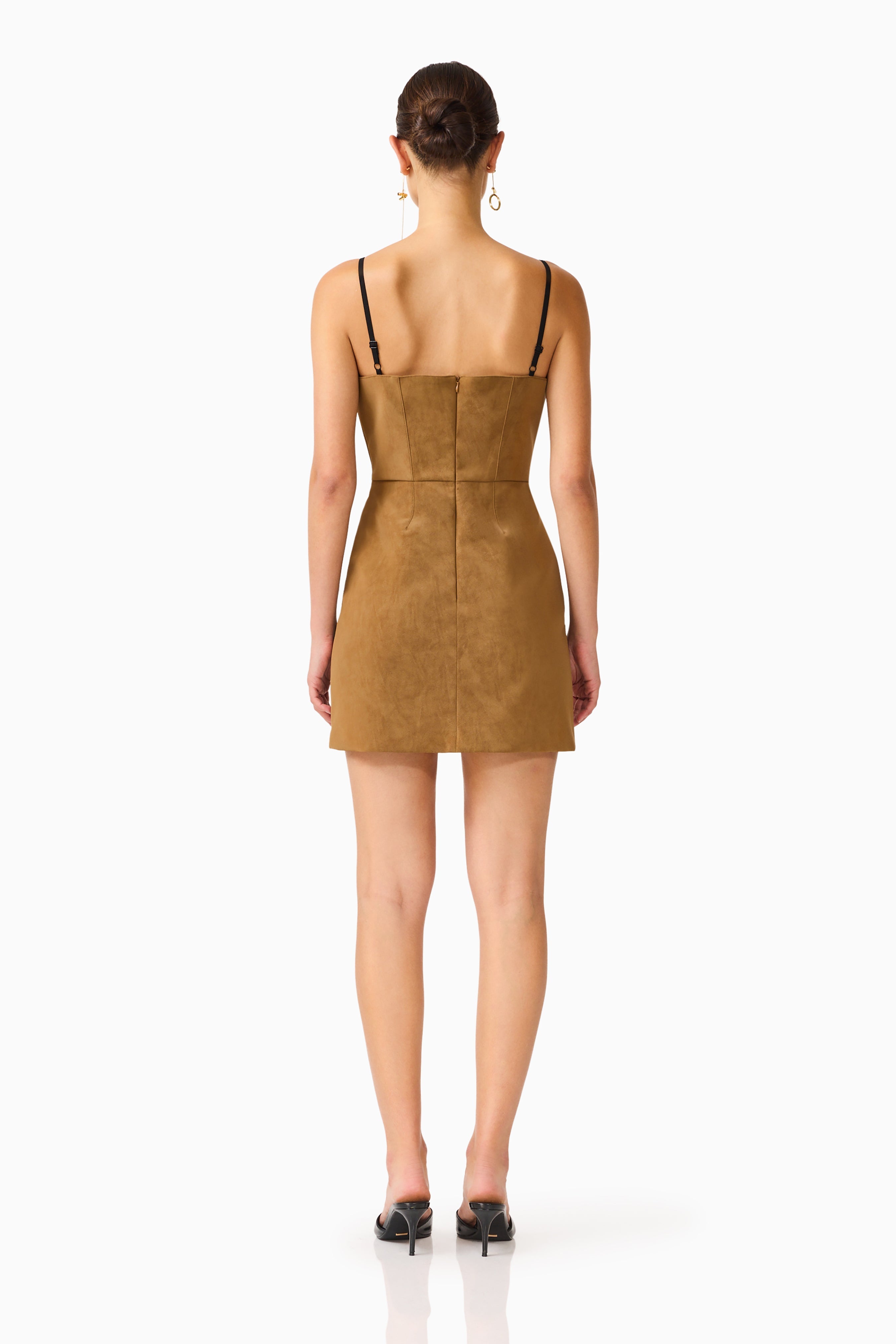 CURAAE Verdure Lace Trim Mini Dress in Caramel Brown
