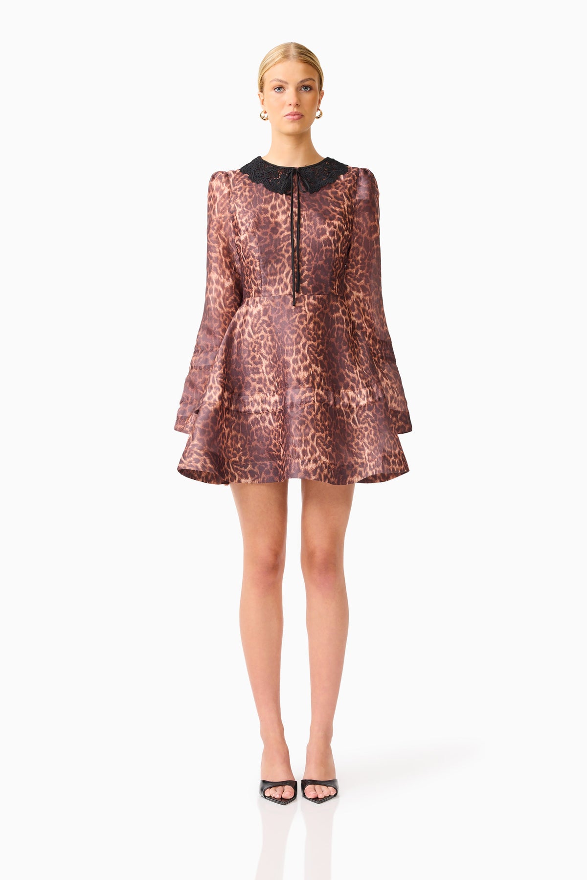 CURAAE Zamira Long Sleeve Mini Dress in Brown Multi