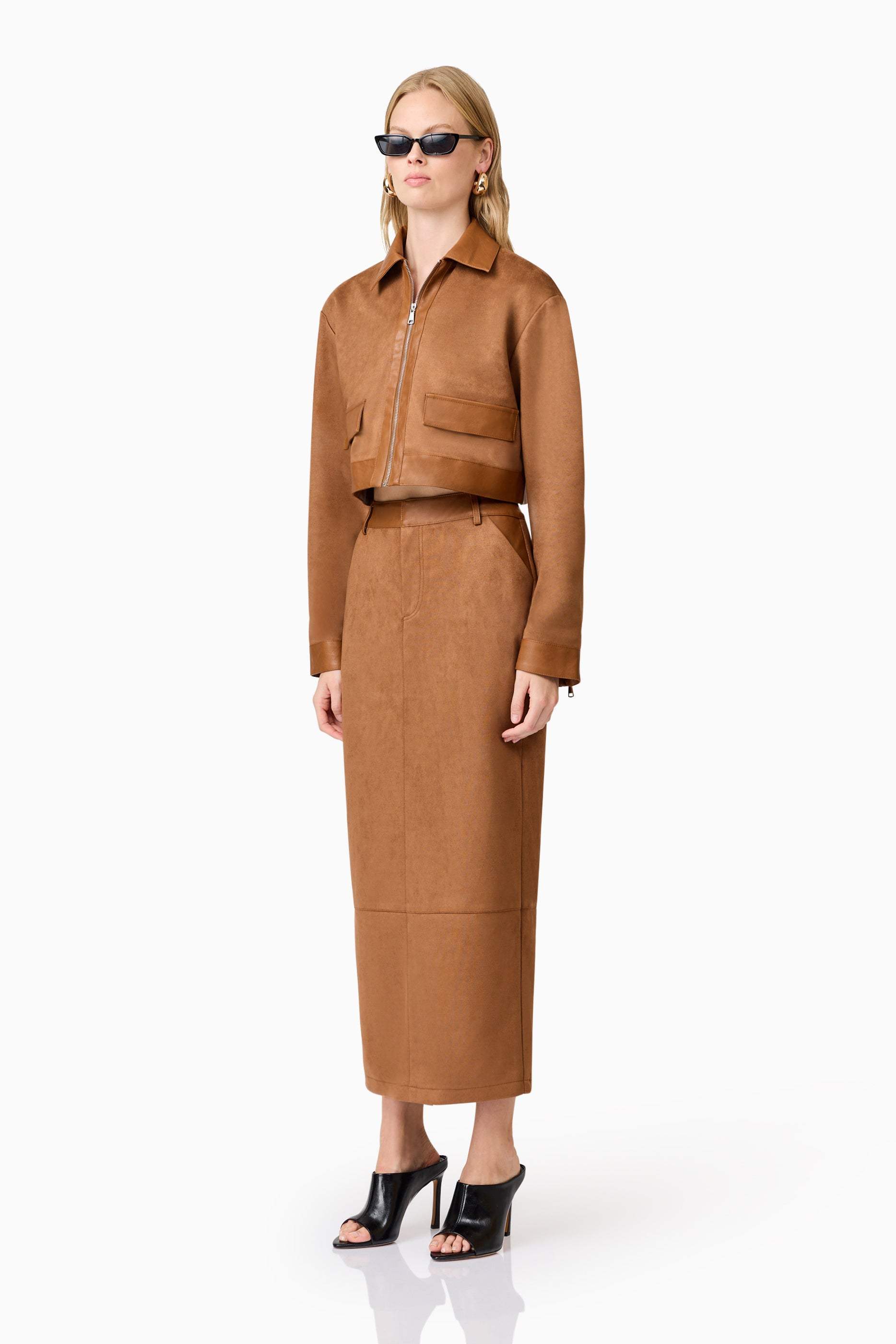 CURAAE Aroha Suede Midi Skirt In Brown