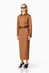CURAAE Aroha Suede Midi Skirt In Brown