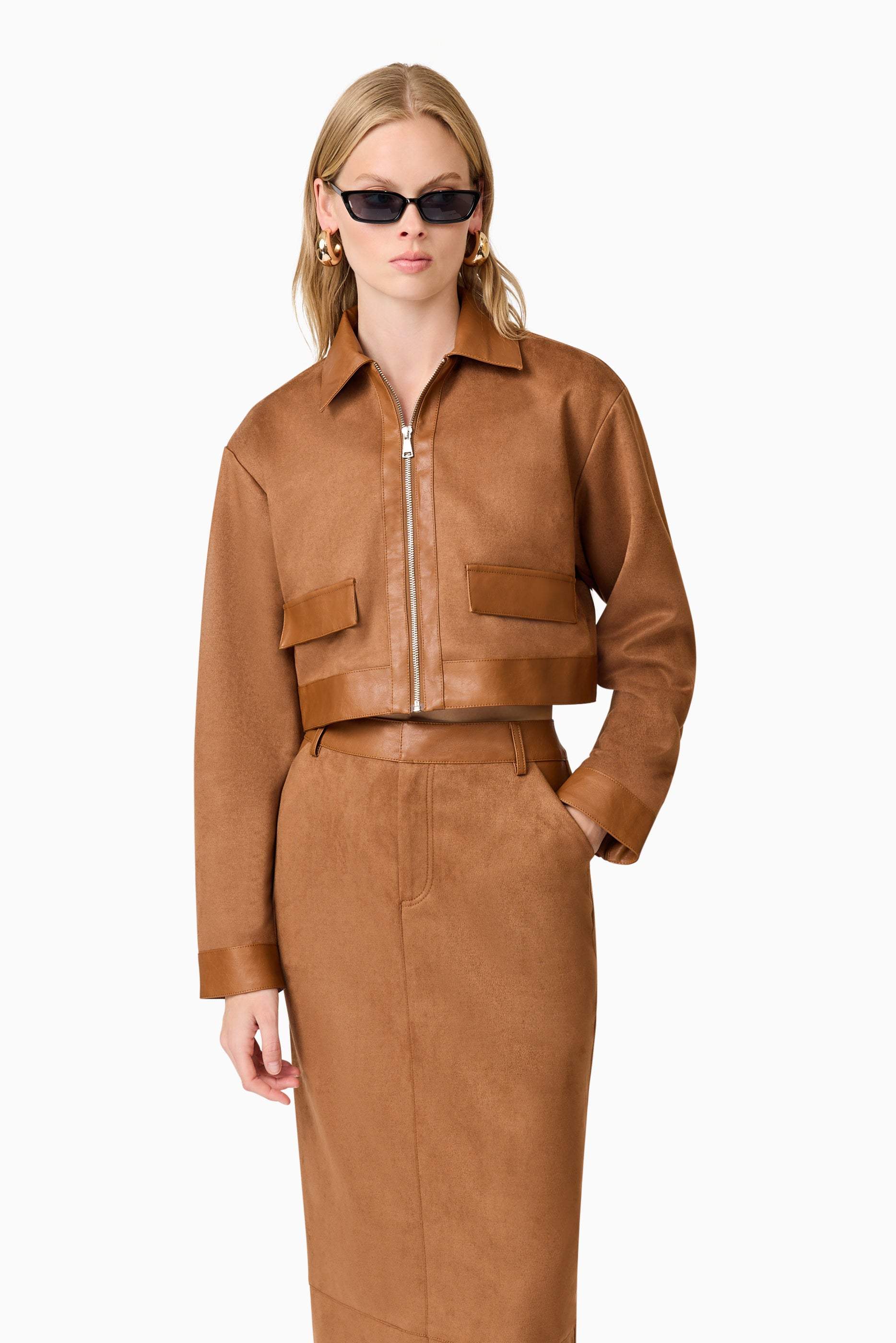 CURAAE Aroha Suede Cropped Jacket in Brown