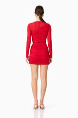 Darya Long Sleeve Mini Dress in Red
