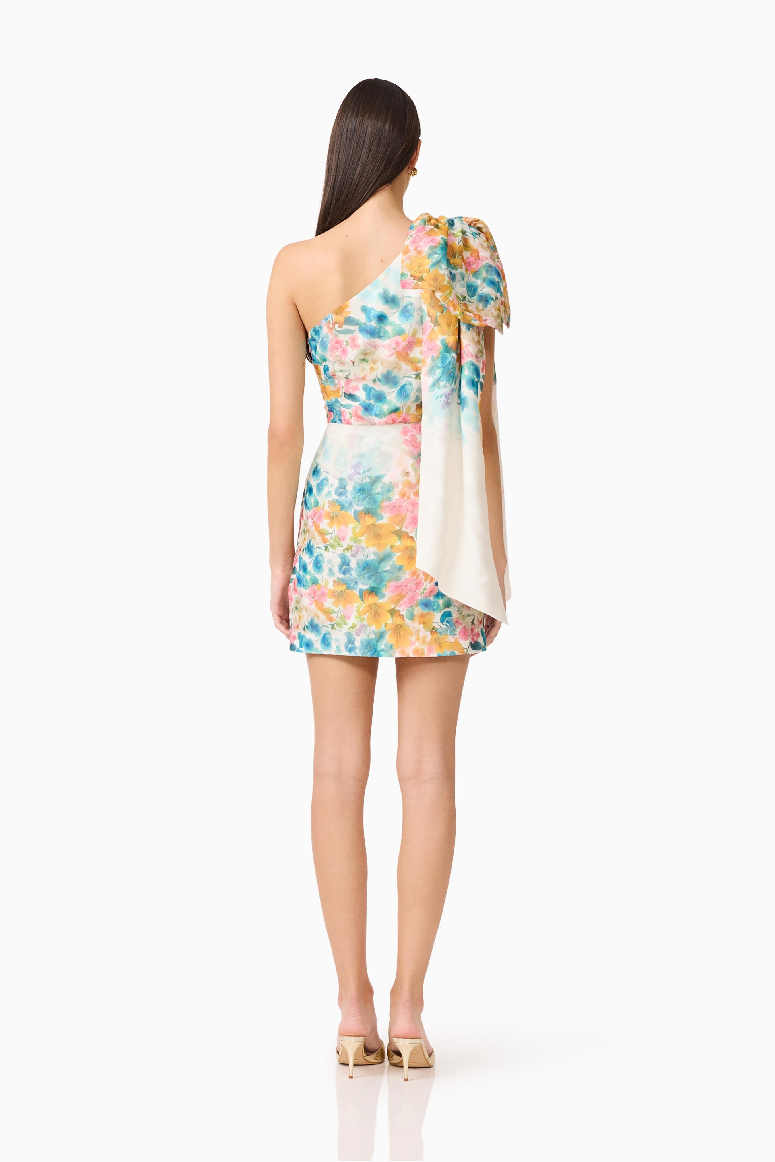 Clementina One Shoulder Mini Dress in Multi Floral