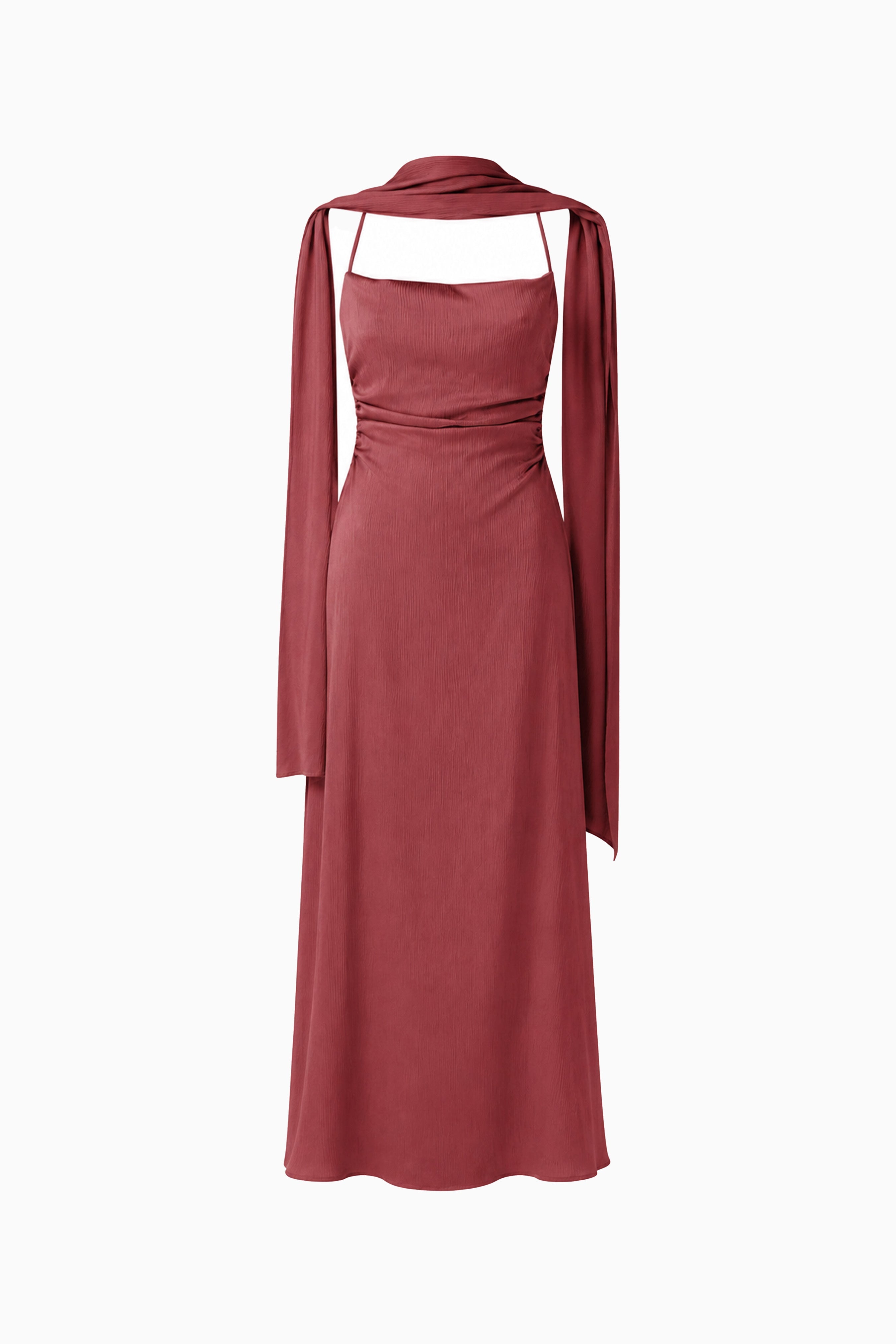 Calista Neck Scarf Gown in Burgundy