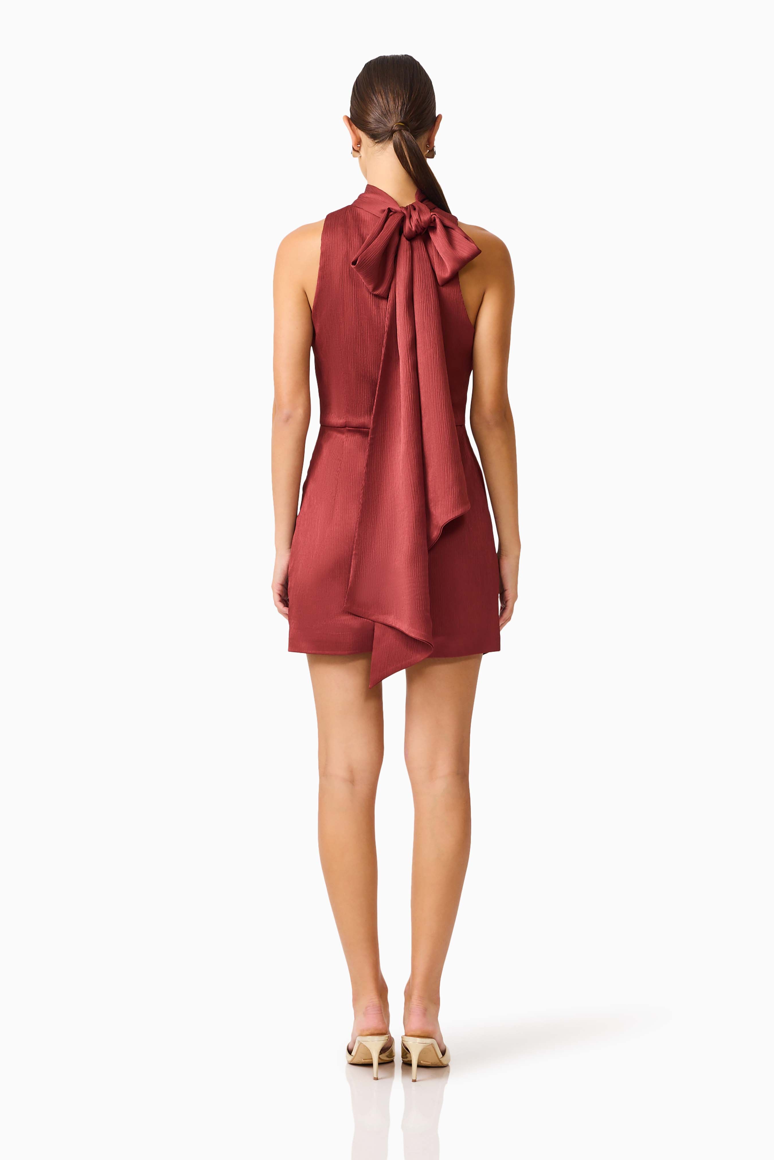 Calista Neck Scarf Mini Dress in Burgundy