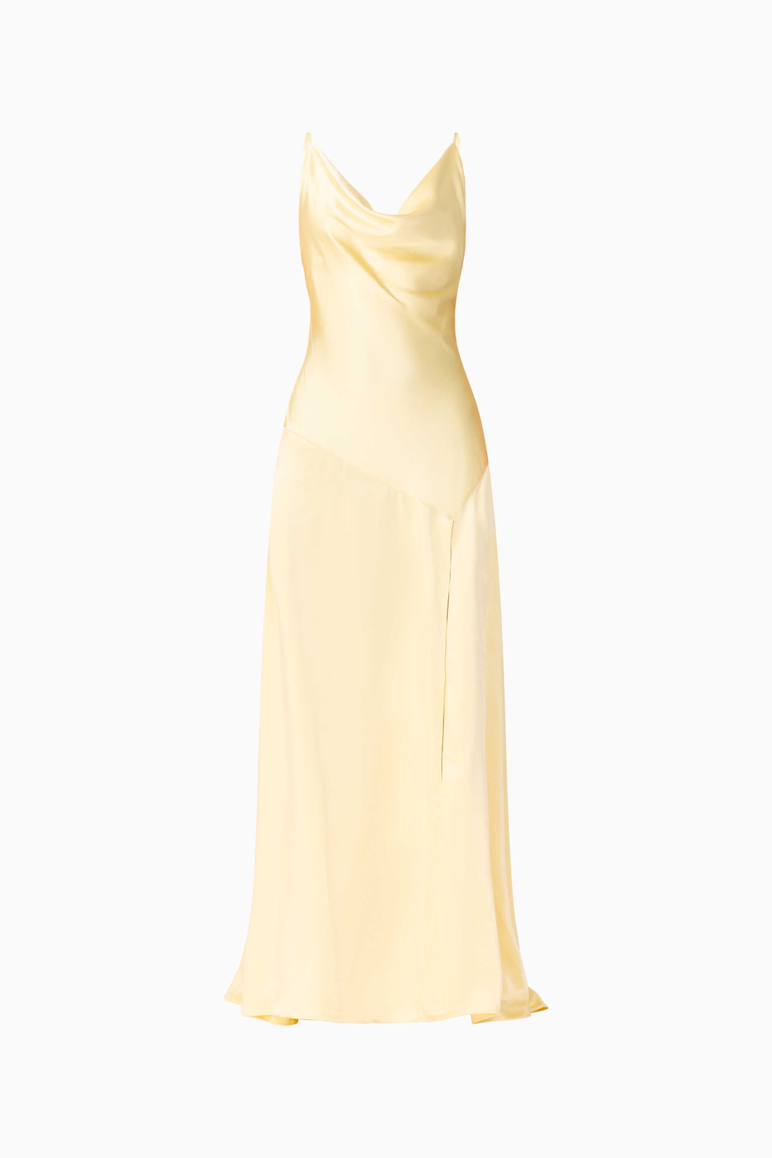 Clementine Cowl Neck Gown in Butter Yellow