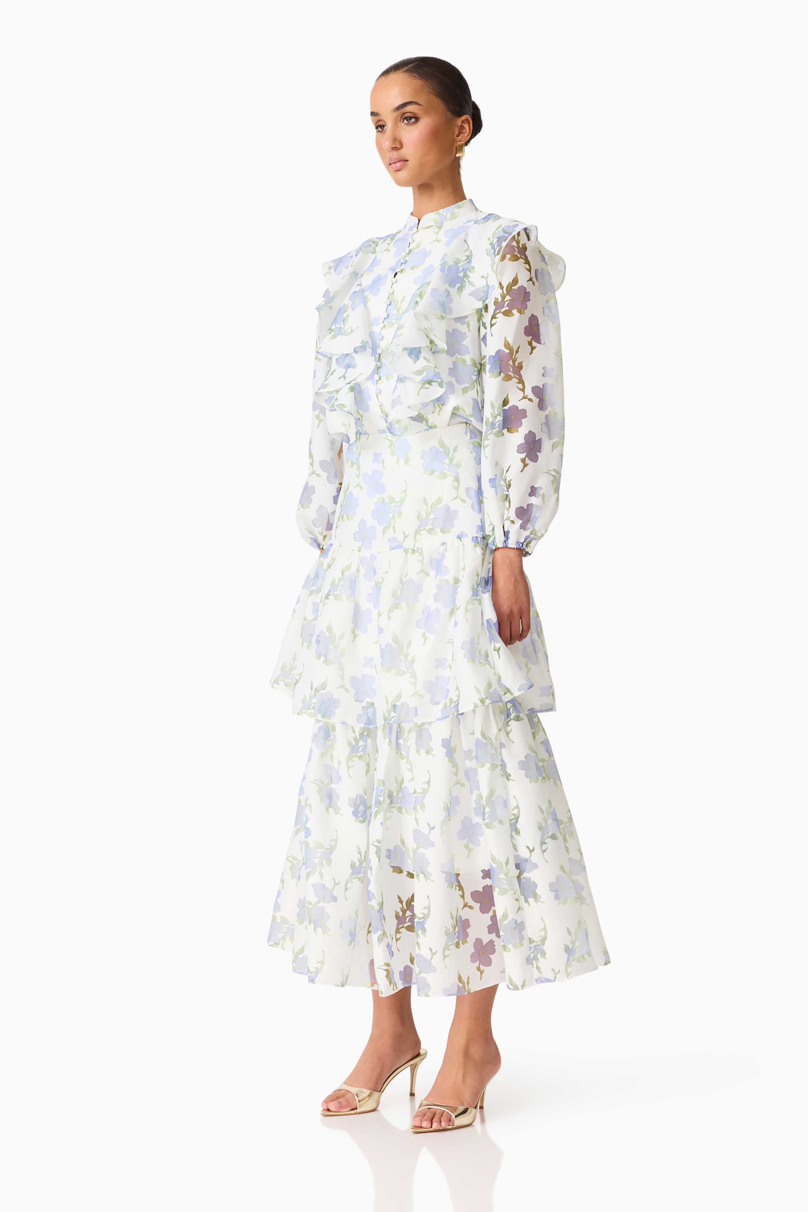 Cleo Top & Skirt Set in White & Blue Floral
