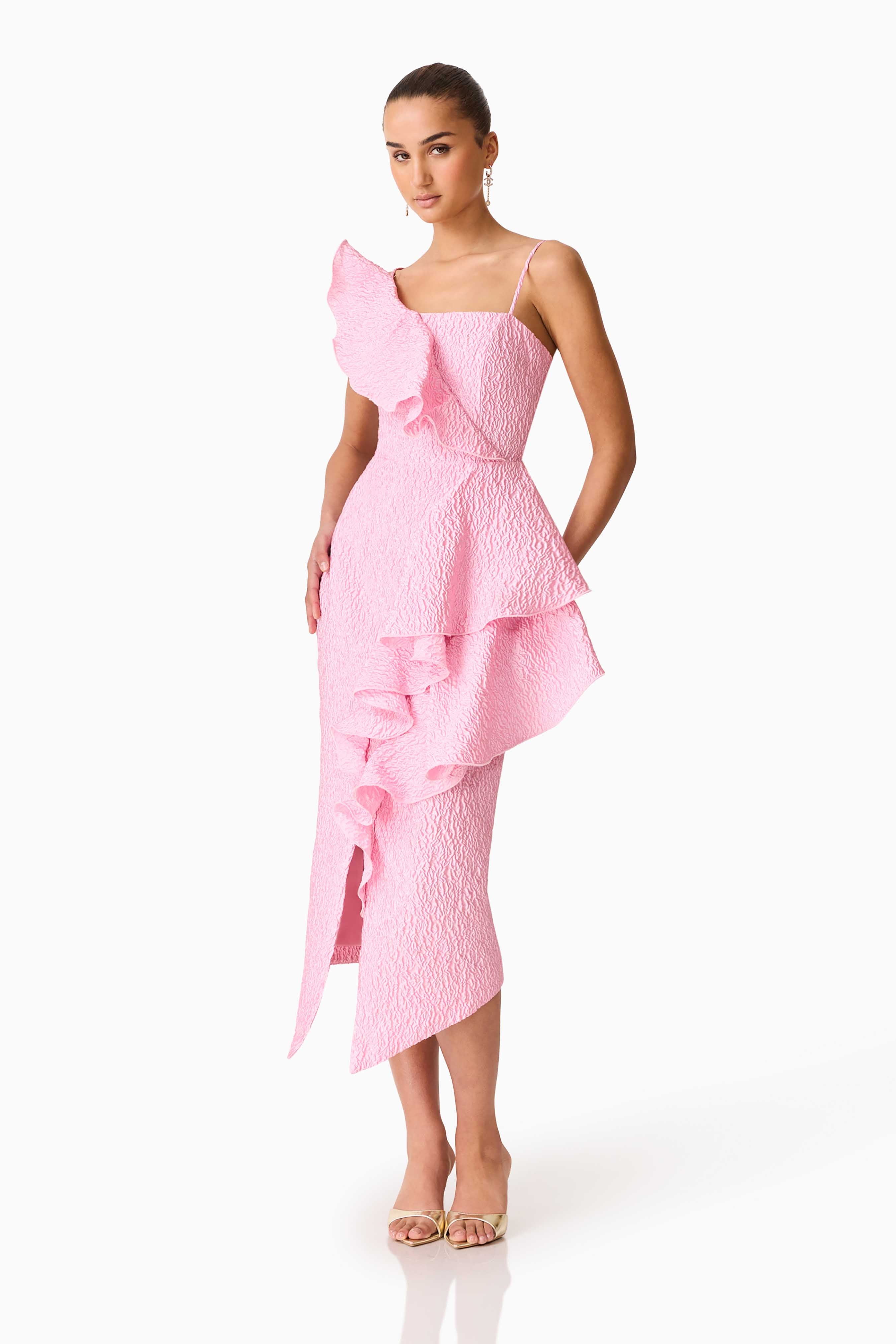 Briallen Jacquard Midi Dress in Pink
