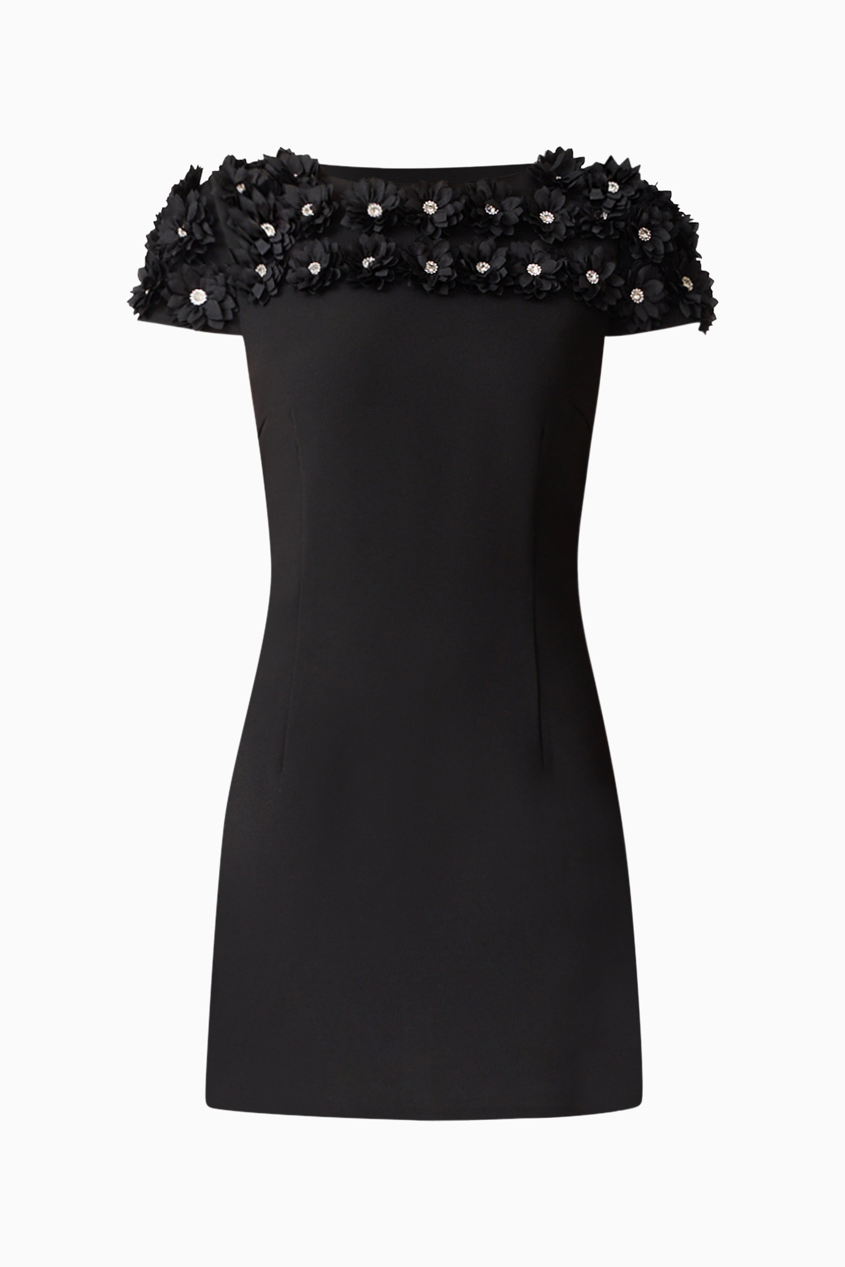 Dali Floral Applique Mini Dress in Black