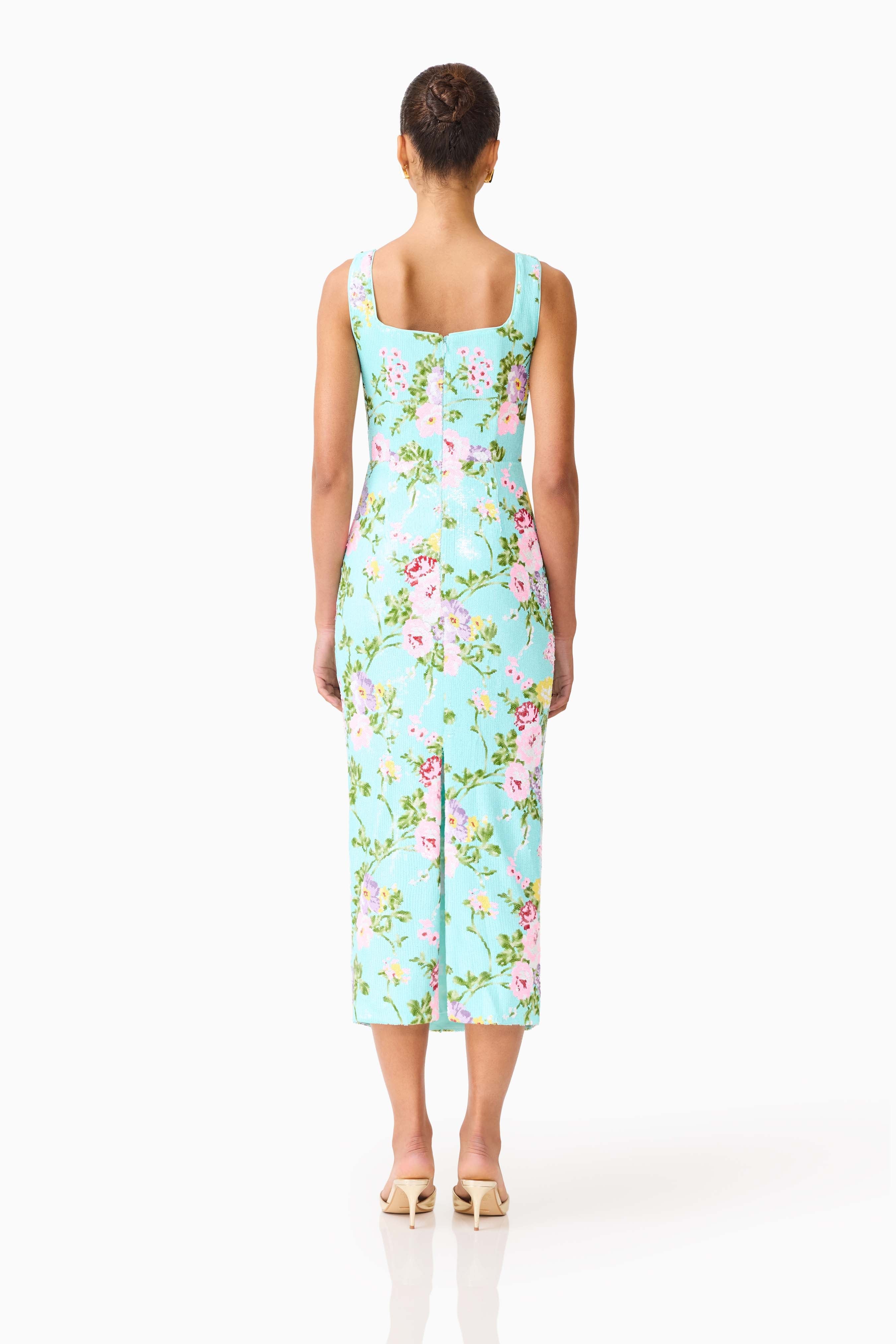 Emmeline Sequin Midi Dress in Mint Green