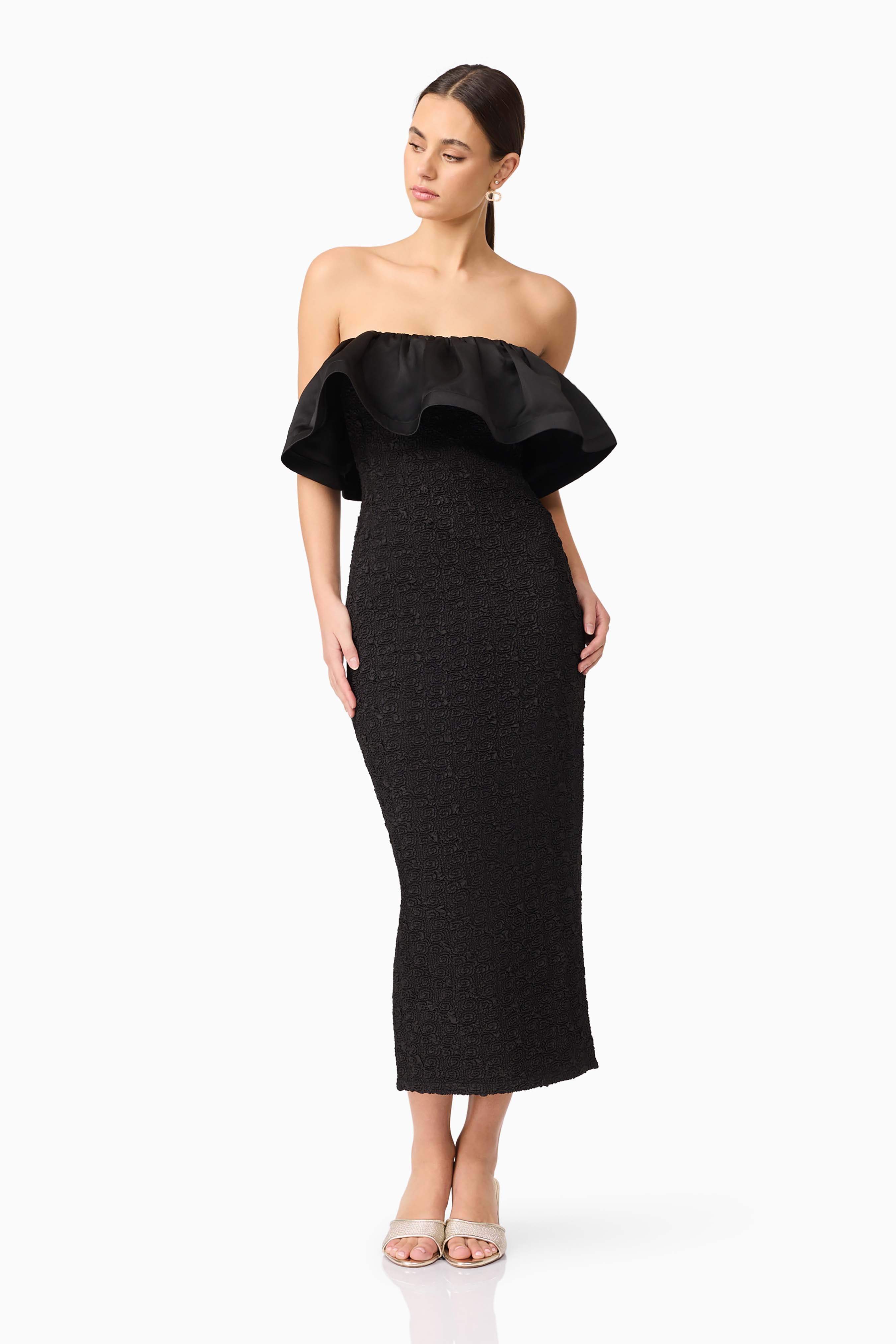 Dandelione Strapless Midi Dress in Black