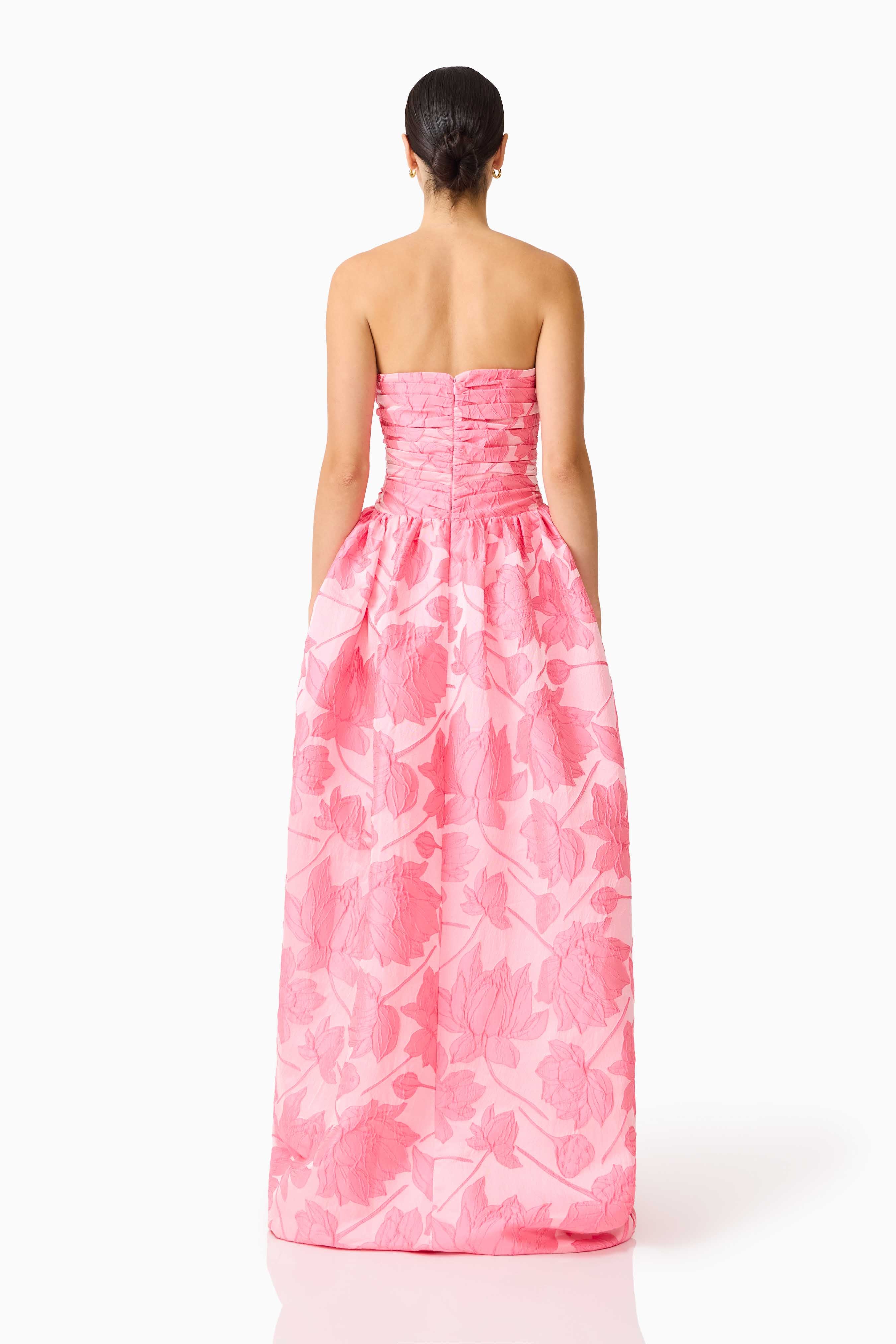 Dionne Strapless Gown in Pink Floral