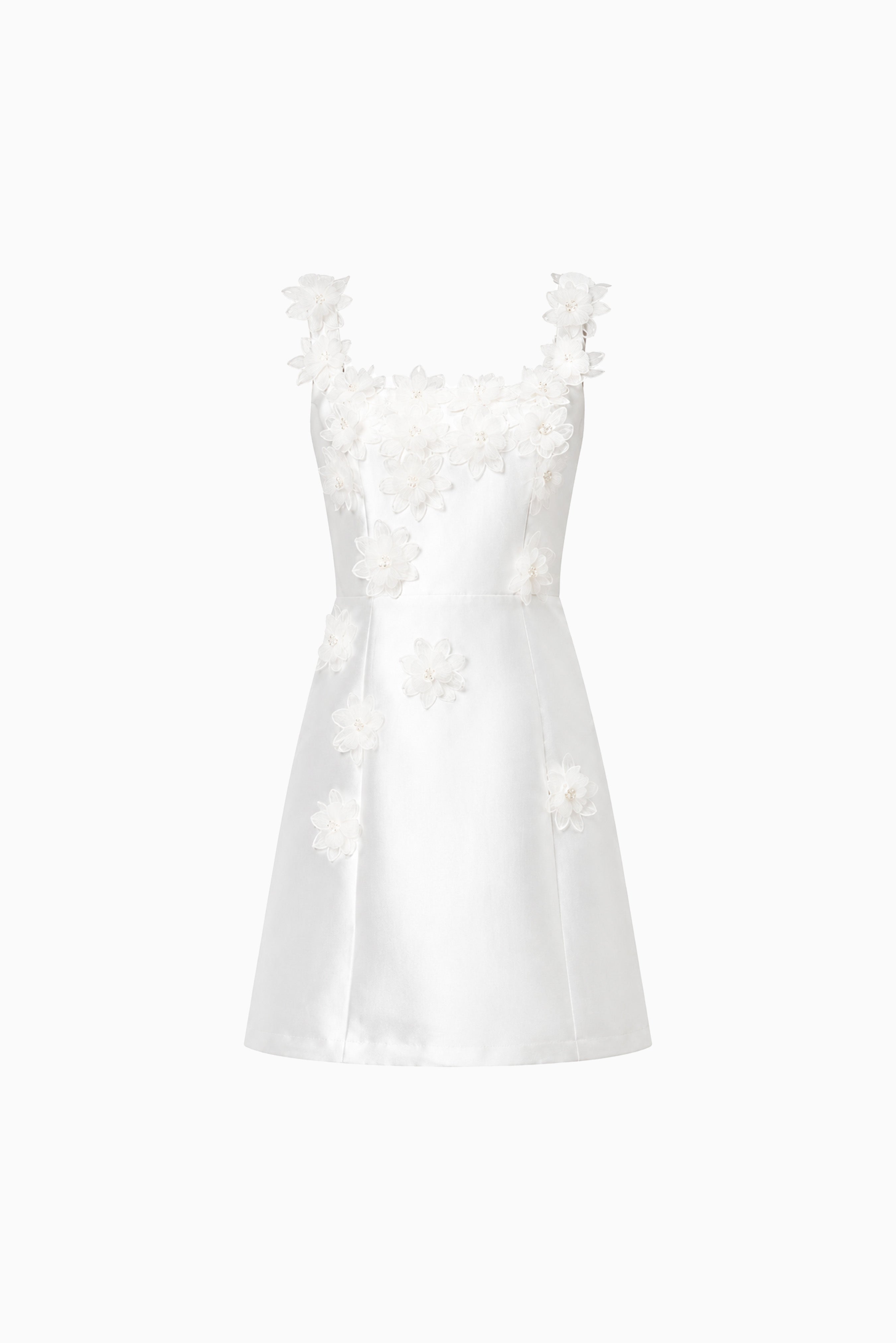 Elder Floral Decal Applique Mini Dress In White