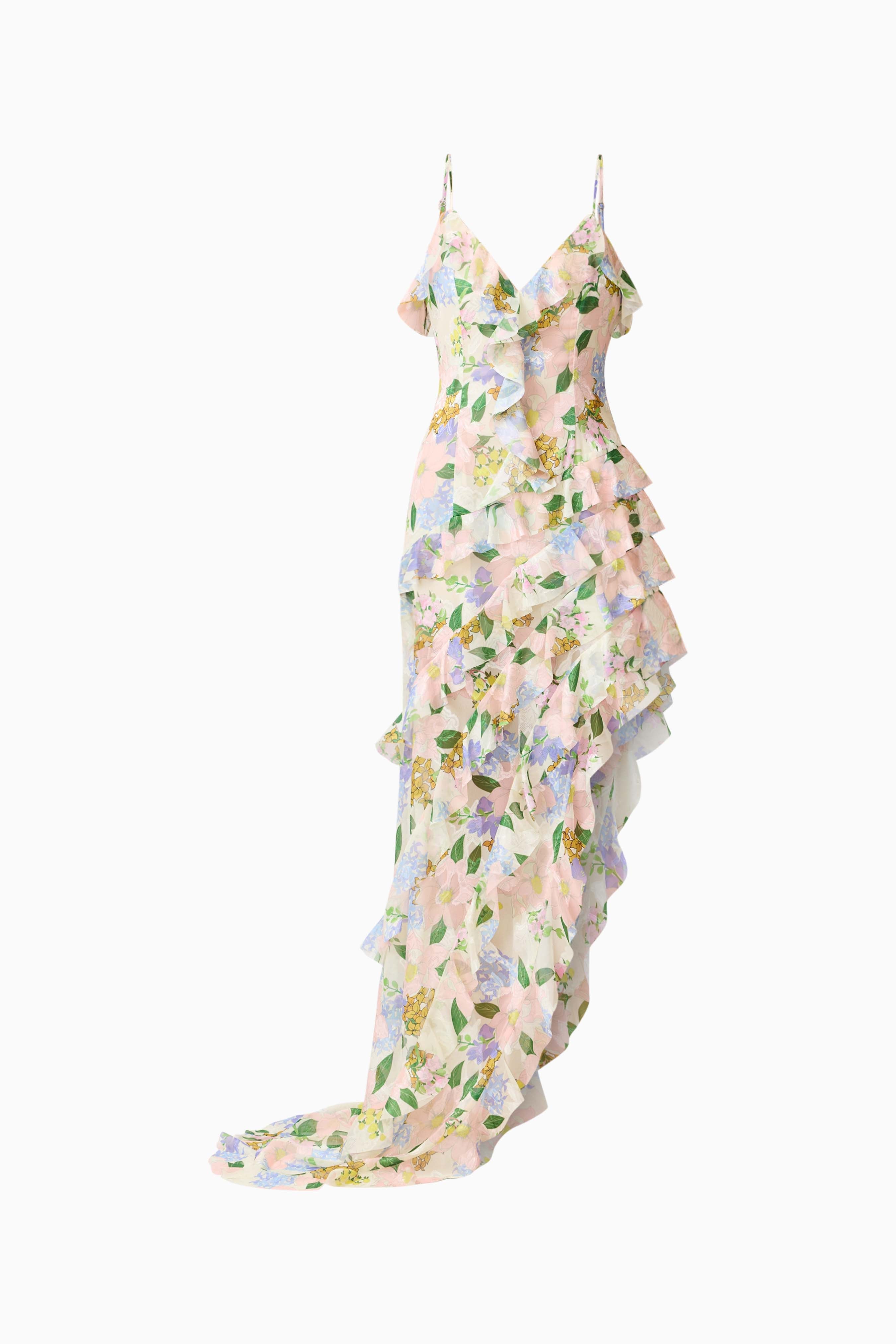 Cosima Asymmetrical Gown In Florals