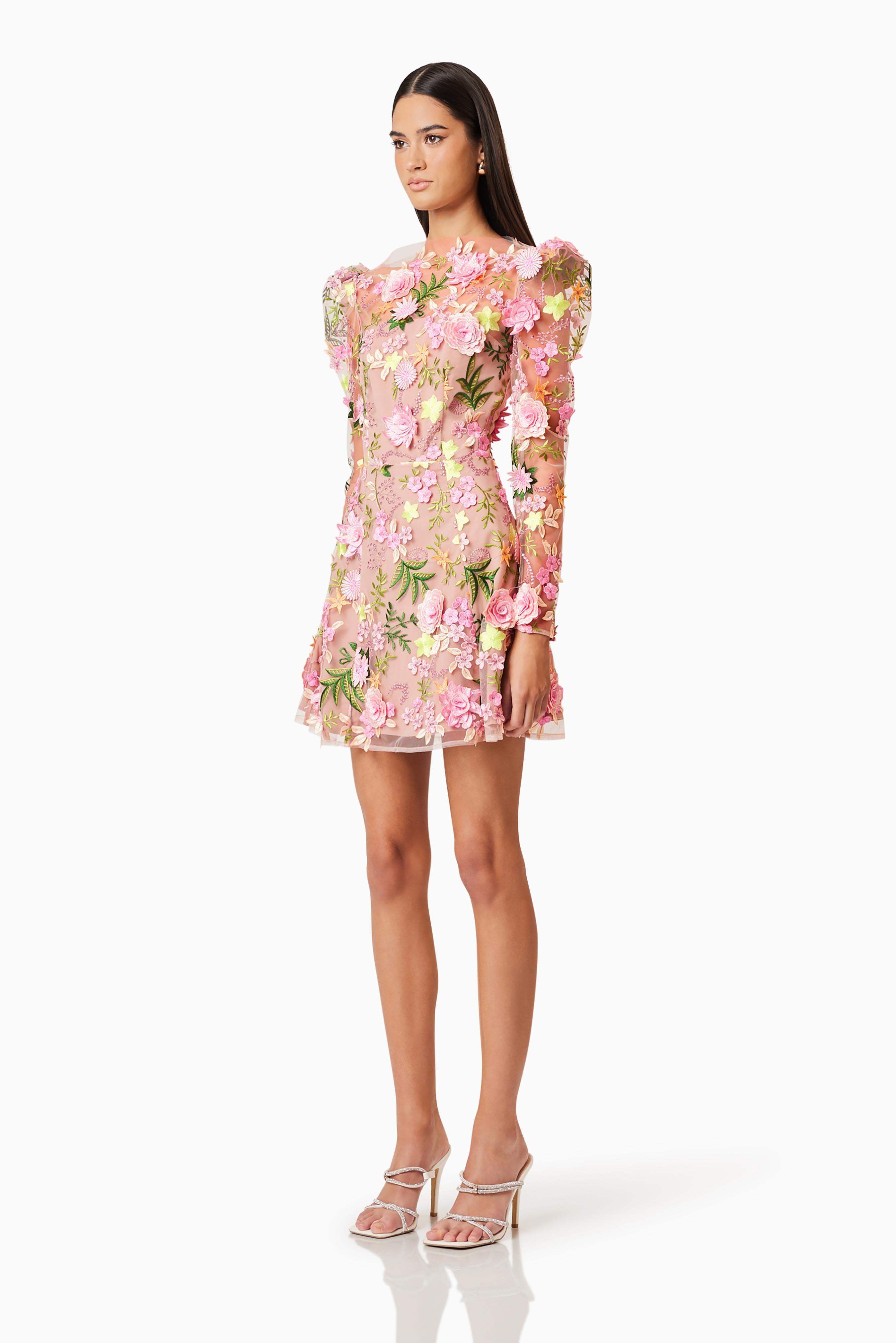 Aella A-line Floral Mini Dress In Pink