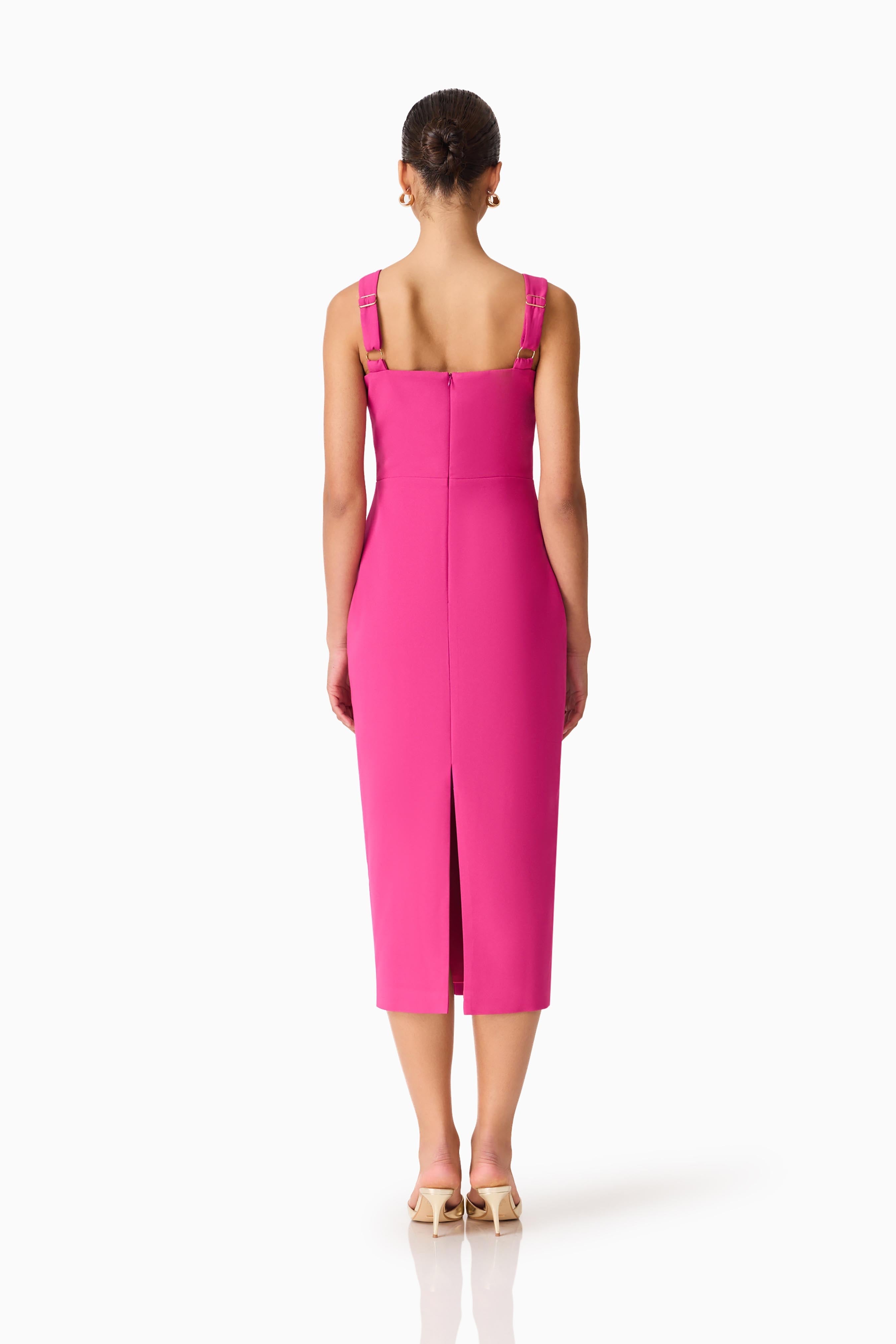 Elva Fitted Midi Dress in Pink