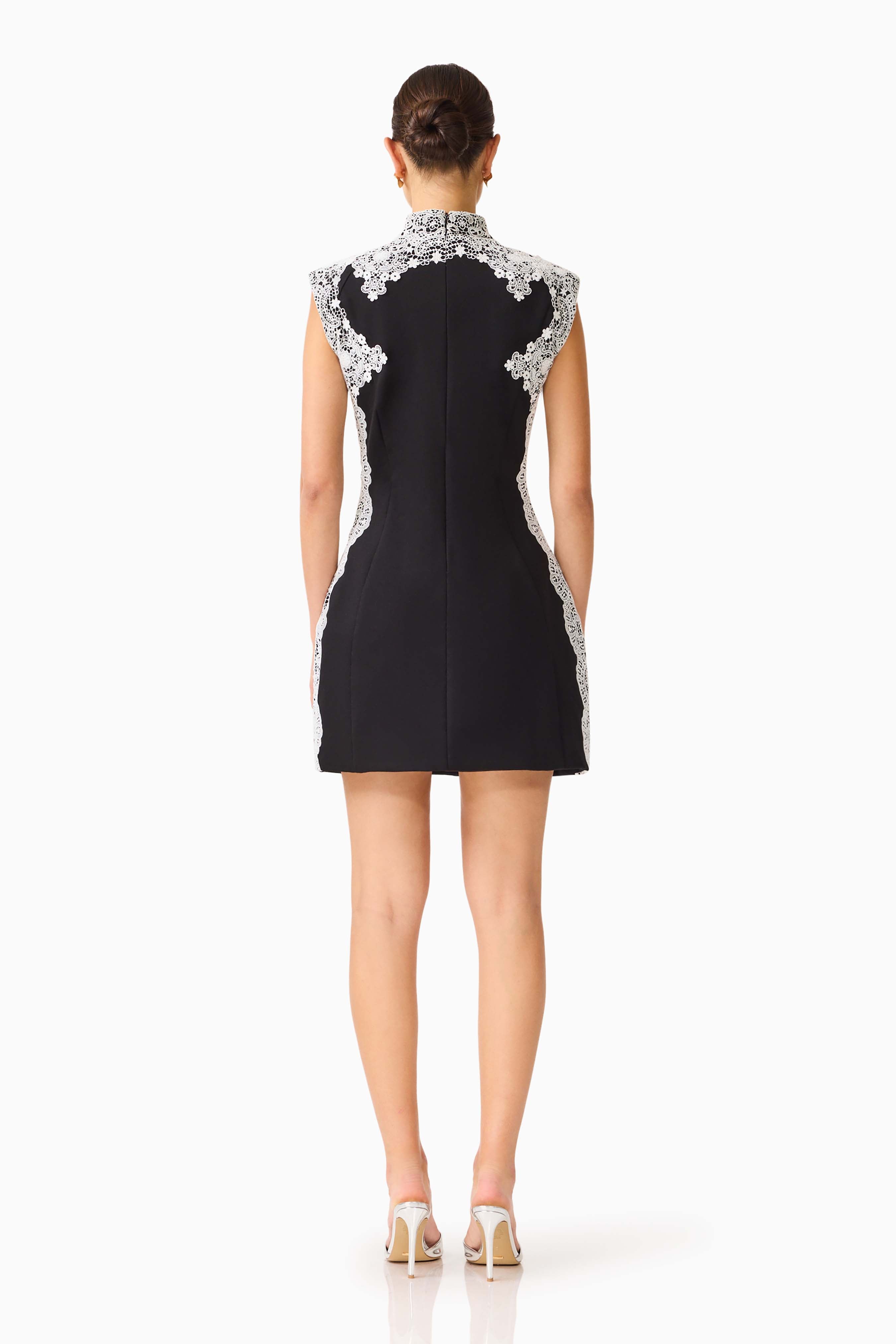 Elysia Lace Mini Dress in Black