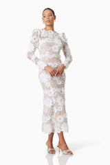 Autumn Long Sleeve Midi Dress In White