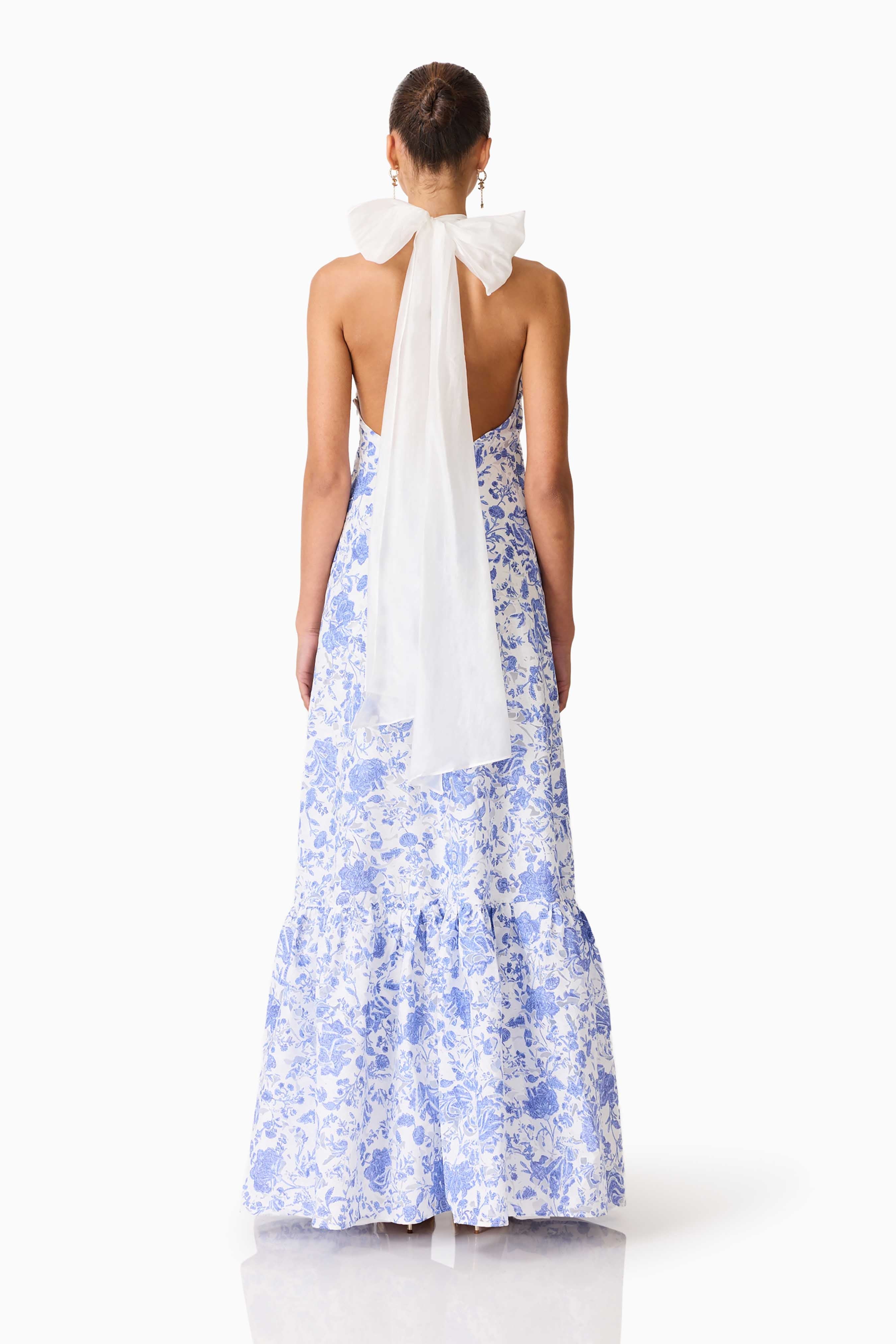 Elin Halter Gown in Blue Floral