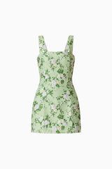 Christina Jacquard Mini Dress In Green Floral